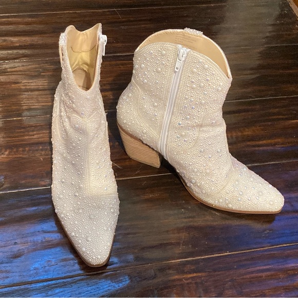 Betsey Johnson Shoes - SOLD-Betsey Johnson Emory Pearlized Western Cowboy Ankle Bootie 7.5